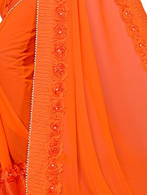 floral lace border saree with blouse - 15730348 - Standard Image - 3