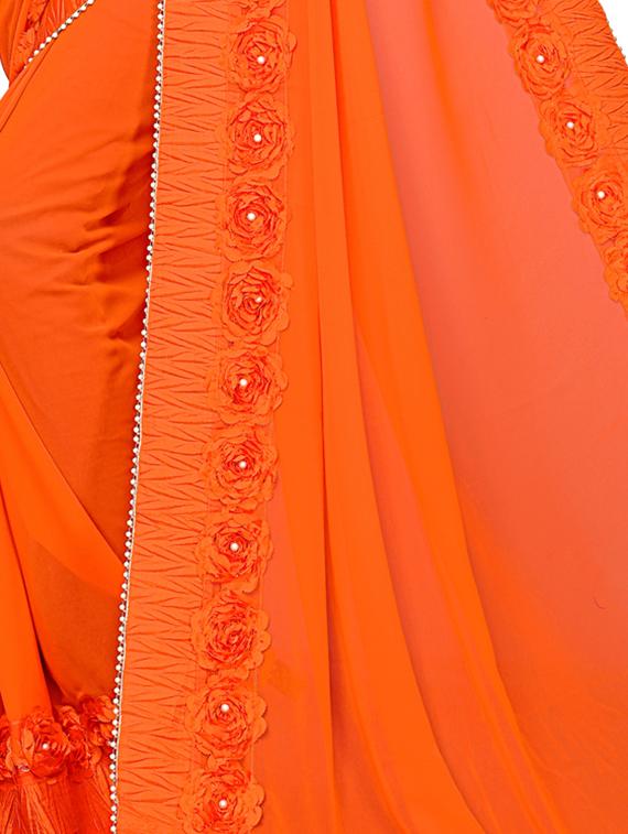 floral lace border saree with blouse - 15730348 - Zoom Image - 3