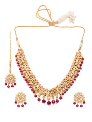 Gold Tone Necklace, Earrings & Maangteeka Set - 15731235 - Standard Image - 3