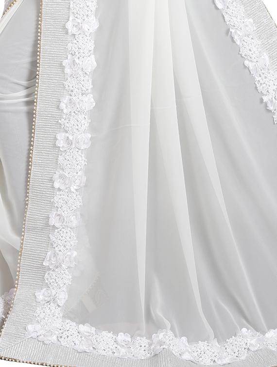 floral lace border saree with blouse - 15731270 - Zoom Image - 3