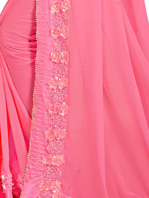 floral lace border saree with blouse - 15731272 - Zoom Image - 3