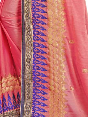 contrast border embroidered saree with blouse - 15731423 - Standard Image - 3