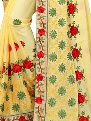 floral resham embroidered saree with blouse - 15731426 - Standard Image - 3