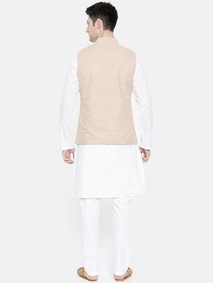 white cotton kurta pyjama set with nehru jacket - 15731535 - Standard Image - 3