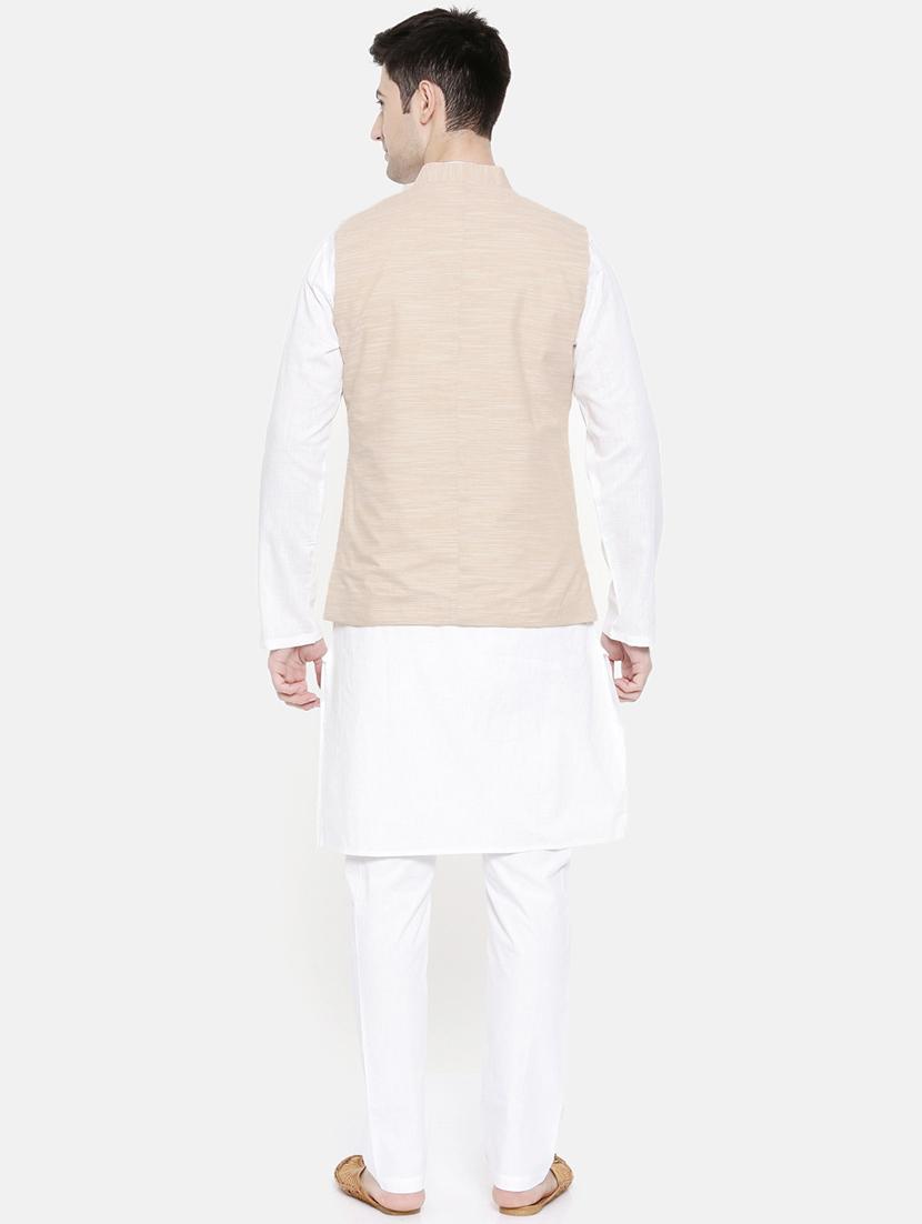 white cotton kurta pyjama set with nehru jacket - 15731535 - Zoom Image - 3