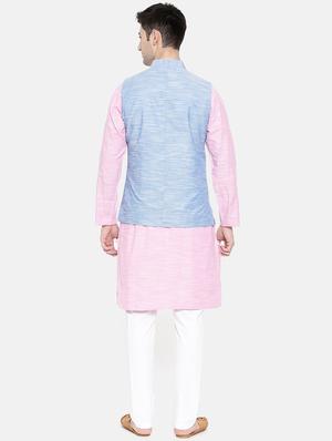 pink cotton kurta pyjama set with nehru jacket - 15731536 - Standard Image - 3