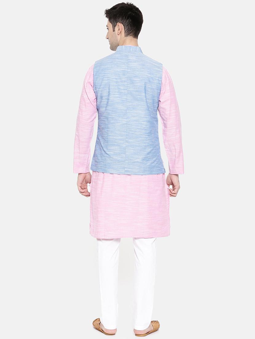 pink cotton kurta pyjama set with nehru jacket - 15731536 - Zoom Image - 3
