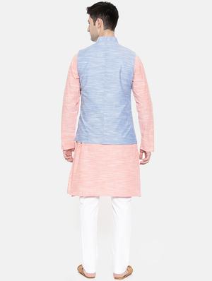 pink cotton kurta pyjama set with nehru jacket - 15731537 - Standard Image - 3