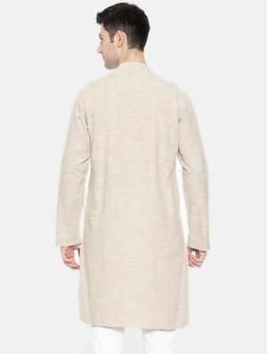 beige cotton long kurta - 15731644 - Standard Image - 3