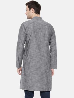 grey cotton long kurta - 15731645 - Standard Image - 3