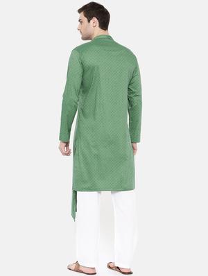 green cotton asymmetric kurta - 15731647 - Standard Image - 3