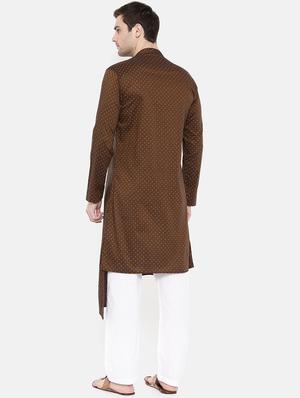 brown cotton asymmetric kurta - 15731649 - Standard Image - 3