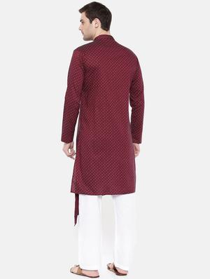 red cotton asymmetric kurta - 15731650 - Standard Image - 3