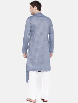 blue cotton asymmetric kurta - 15731653 - Standard Image - 3