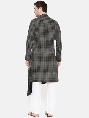 black cotton asymmetric kurta - 15731654 - Standard Image - 3