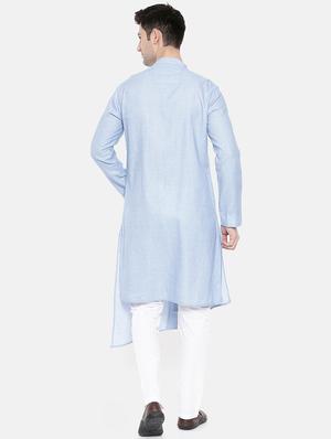 blue cotton asymmetric kurta - 15731659 - Standard Image - 3