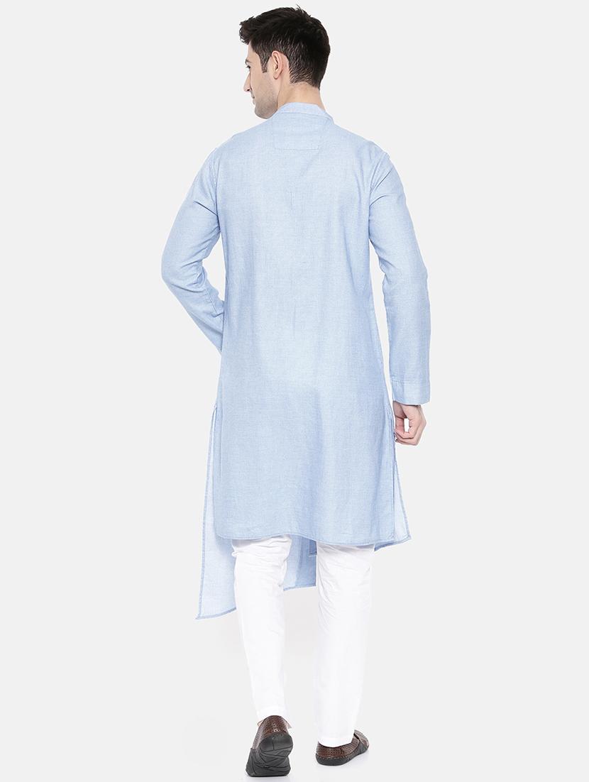 blue cotton asymmetric kurta - 15731659 - Zoom Image - 3
