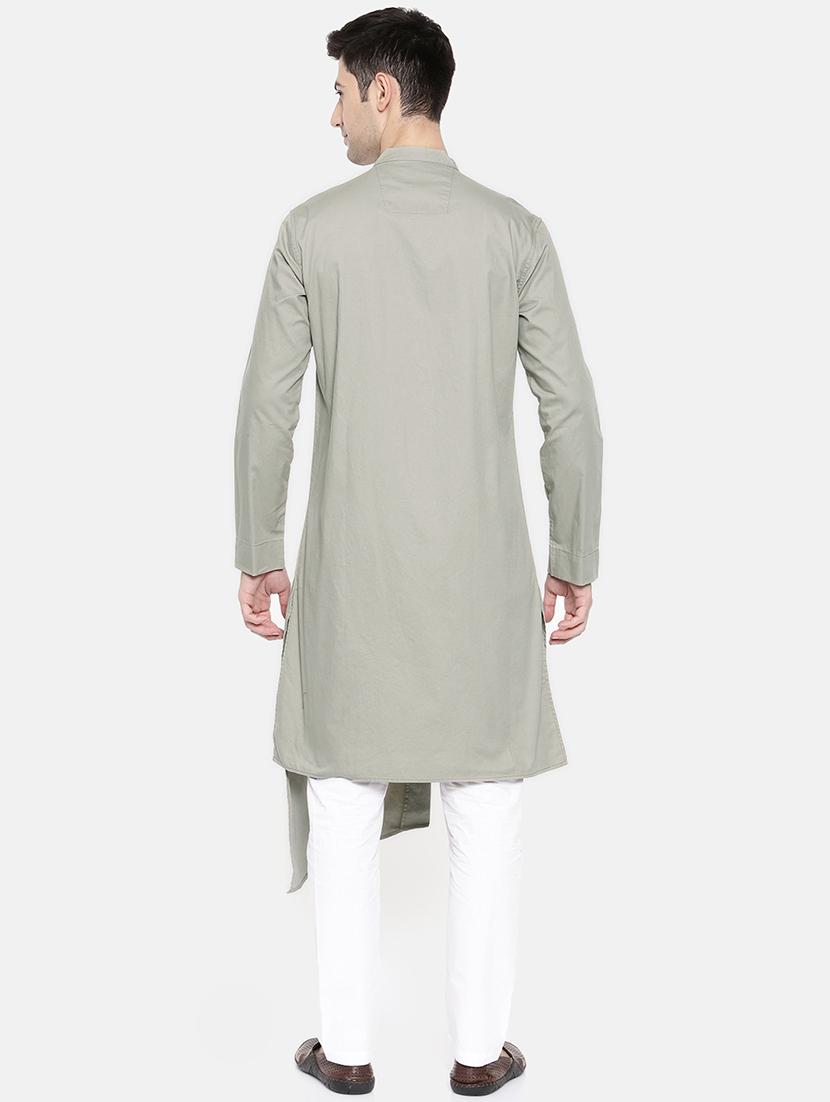 grey cotton asymmetric kurta - 15731660 - Zoom Image - 3