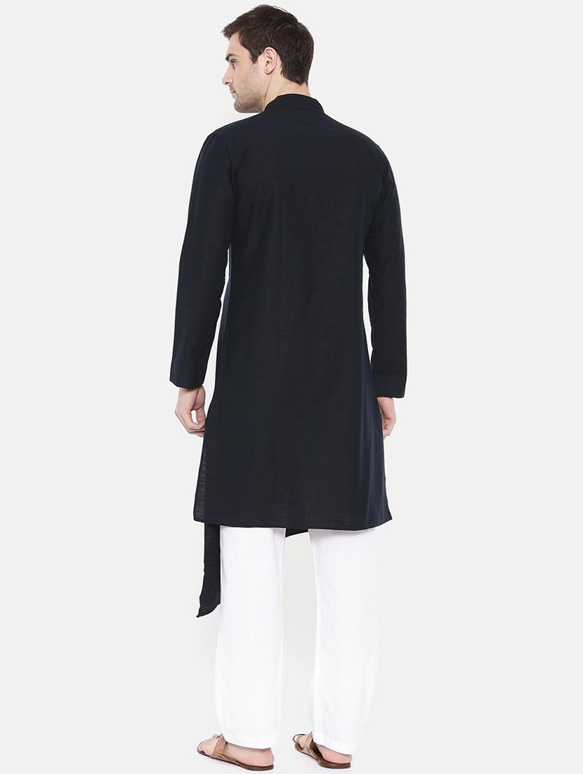 navy blue cotton asymmetric kurta - 15731662 - Zoom Image - 3