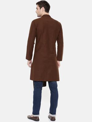 brown cotton asymmetric kurta - 15731664 - Standard Image - 3