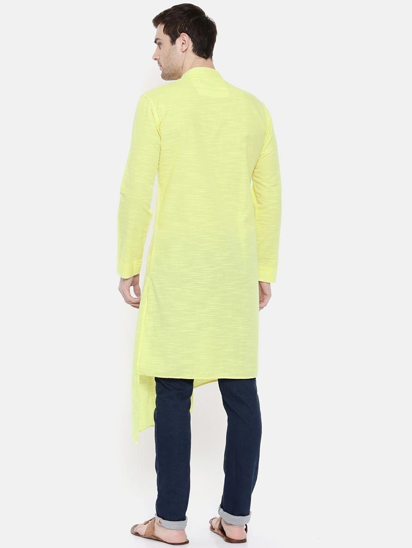 yellow cotton asymmetric kurta - 15731665 - Zoom Image - 3