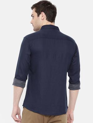 navy blue cotton casual shirt - 15731668 - Standard Image - 3
