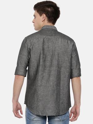 grey linen casual shirt - 15731802 - Standard Image - 3