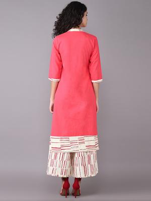 Solid kurta with printed palazzo set - 15731807 - Standard Image - 3