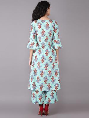 Printed bell sleeved kurta with palazzo set - 15731809 - Standard Image - 3