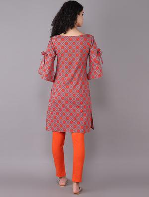 Slit sleeved printed kurta with pant set - 15731810 - Standard Image - 3