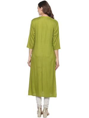 Mehandi solid straight kurta - 15732977 - Standard Image - 3