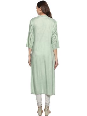 Grey solid straight kurta - 15732978 - Standard Image - 3