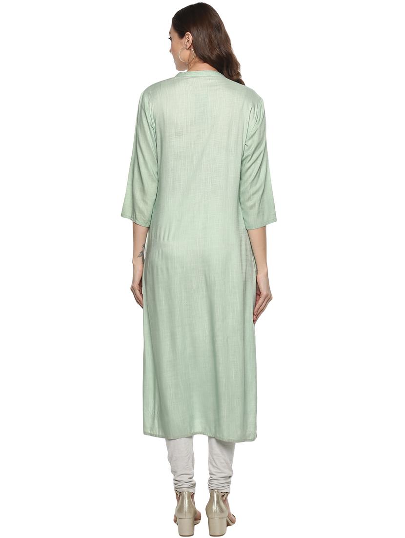 Grey solid straight kurta - 15732978 - Zoom Image - 3