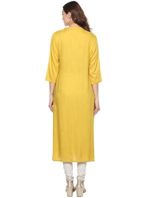 Yellow solid straight kurta - 15732981 - Standard Image - 3