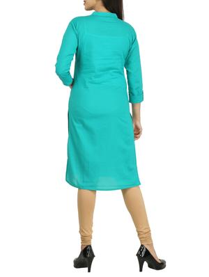 Turquoise Straight solid kurta - 15733080 - Standard Image - 3