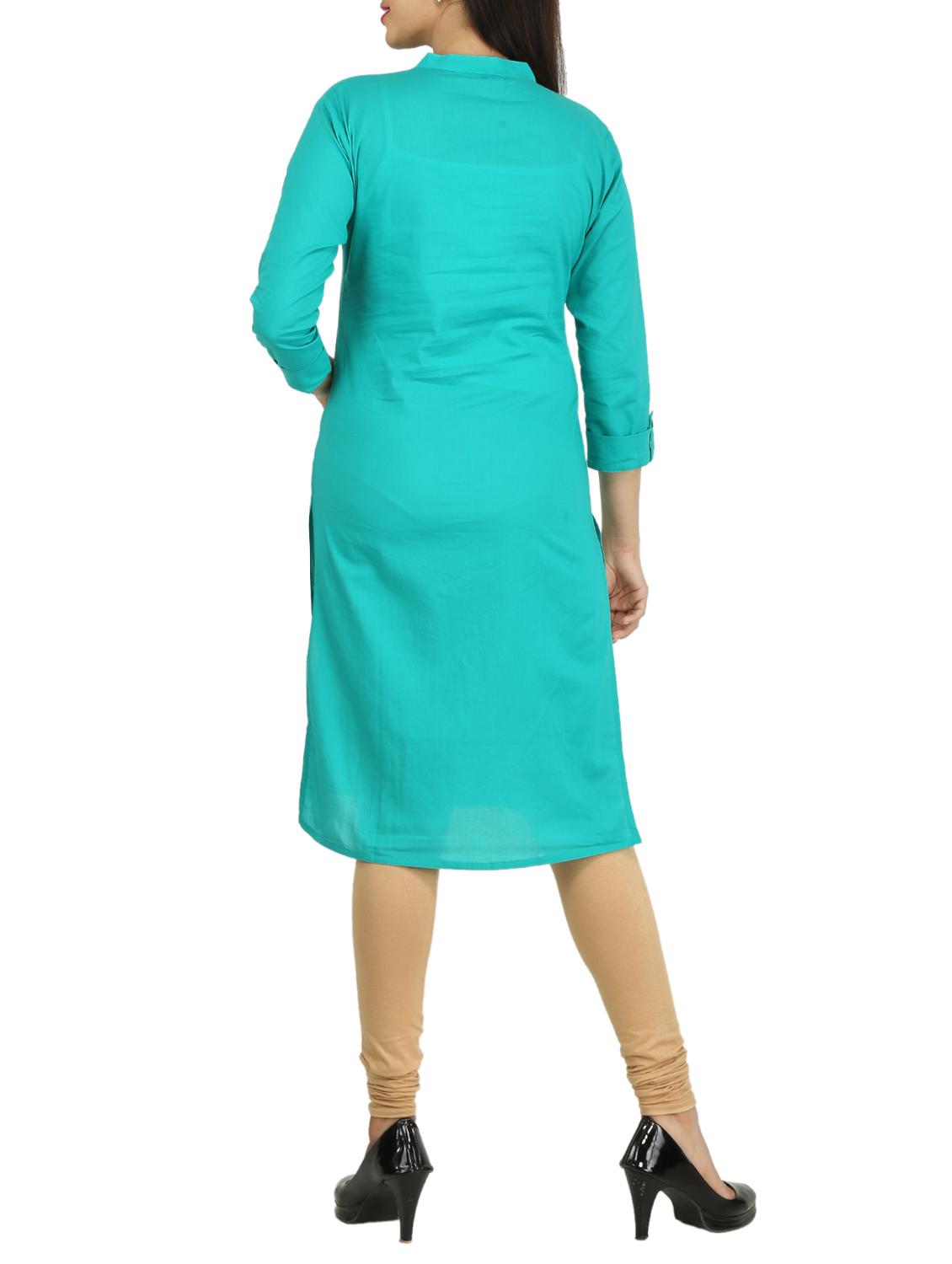 Turquoise Straight solid kurta - 15733080 - Zoom Image - 3