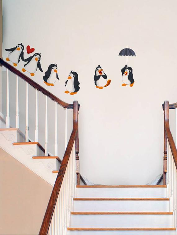 Rawpockets Wall Decals ' Living Room : Funny Penguins ' Wall stickers (PVC Vinyl) Multicolour - 15733863 - Zoom Image - 3