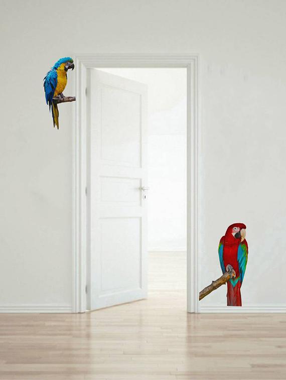 Rawpockets Wall Decals ' Green Wing Macaw Parrot ' Wall stickers (PVC Vinyl) Multicolour - 15733887 - Zoom Image - 3
