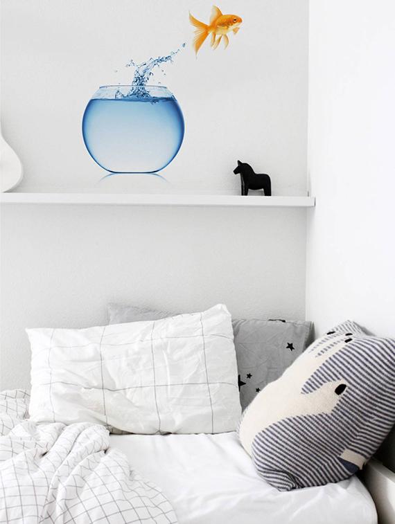 Rawpockets Wall Decals ' Living Room Fish Jumping From Pot ' Wall stickers (PVC Vinyl) Multicolour - 15733891 - Zoom Image - 3