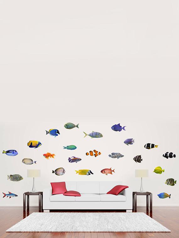 Rawpockets Wall Decals ' Living Room Fish Family ' Wall stickers (PVC Vinyl) Multicolour - 15733893 - Zoom Image - 3
