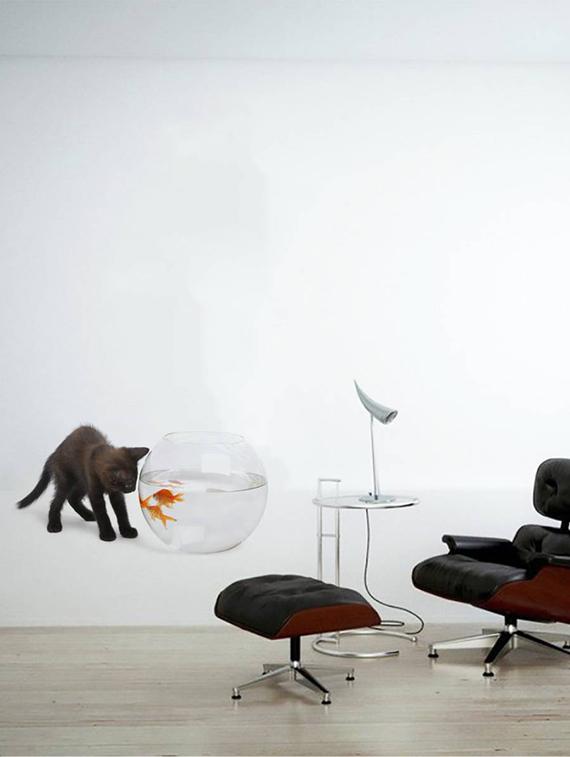 Rawpockets Wall Decals ' Cat and Fish Bowl Abstract ' Wall stickers (PVC Vinyl) Multicolour - 15733902 - Zoom Image - 3