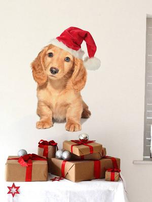 Rawpockets Wall Decals ' Dog with Christmas Cap ' Wall stickers (PVC Vinyl) Multicolour - 15733903 - Standard Image - 3