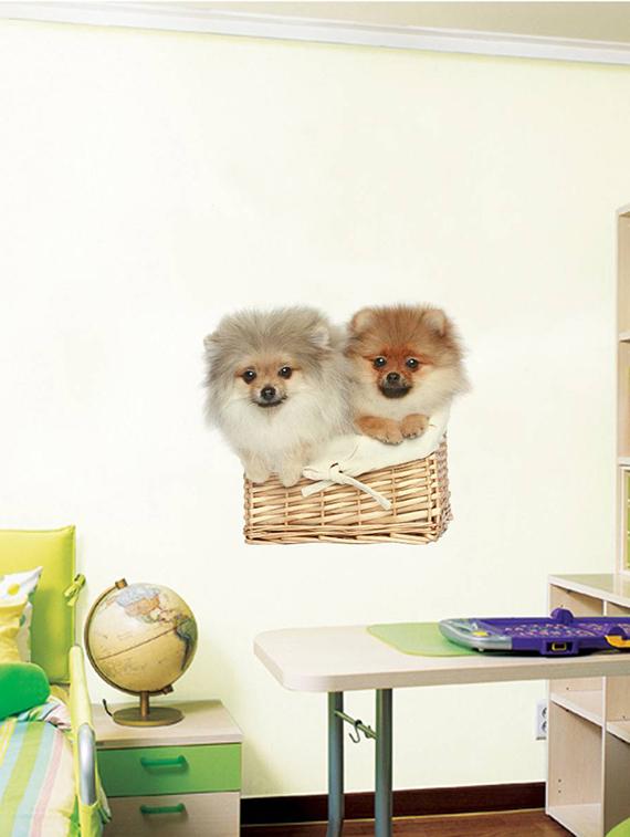 Rawpockets Wall Decals ' Cute Puppies on Basket ' Wall stickers (PVC Vinyl) Multicolour - 15733907 - Zoom Image - 3