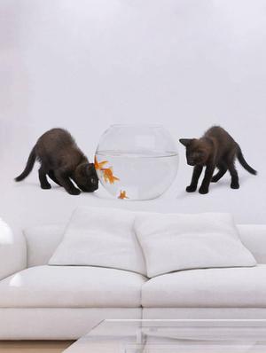 Rawpockets Wall Decals ' Cats and Fish Bowl ' Wall stickers (PVC Vinyl) Multicolour - 15733908 - Standard Image - 3