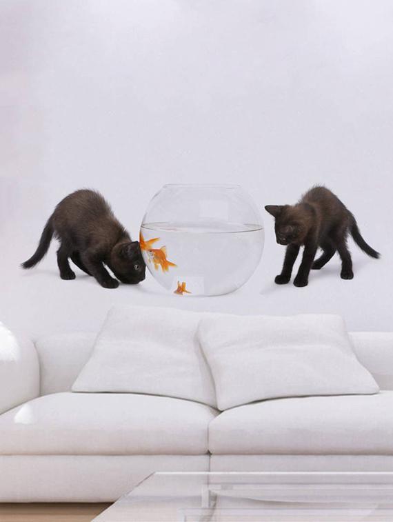 Rawpockets Wall Decals ' Cats and Fish Bowl ' Wall stickers (PVC Vinyl) Multicolour - 15733908 - Zoom Image - 3