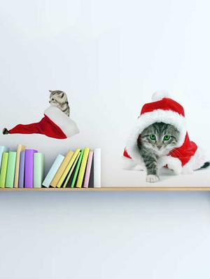Rawpockets Wall Decals ' Cats with Christmas Cap ' Wall stickers (PVC Vinyl) Multicolour - 15733910 - Standard Image - 3