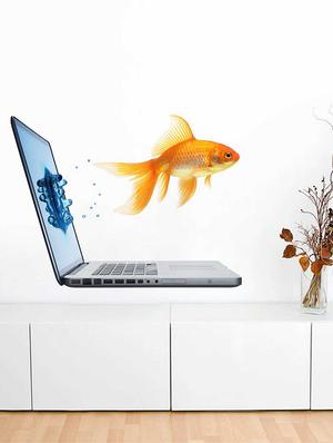 Rawpockets Wall Decals ' Fish Out of Laptop Abstract ' Wall stickers (PVC Vinyl) Multicolour - 15733911 - Standard Image - 3