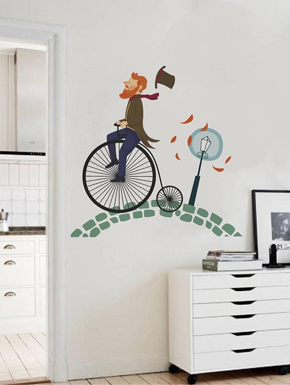 Rawpockets Wall Decals ' Beard Man on Big Cycle ' Wall stickers (PVC Vinyl) Multicolour - 15733917 - Zoom Image - 3