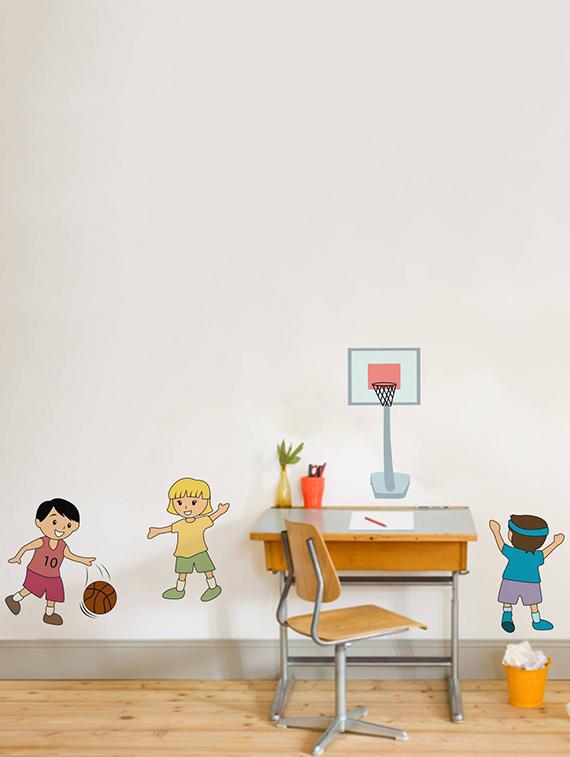 Rawpockets Wall Decals ' Kids Playing Basketball Game ' Wall stickers (PVC Vinyl) Multicolour - 15733921 - Zoom Image - 3