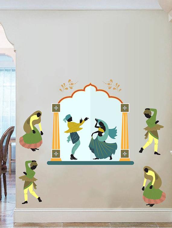 Rawpockets Wall Decals ' Indian Ethnical Group Dance ' Wall stickers (PVC Vinyl) Multicolour - 15733940 - Zoom Image - 3